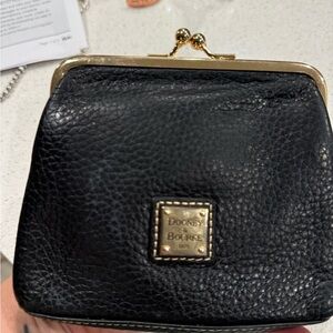 Dooney & Bourke Black Pebbled Leather Kiss-Lock Coin Purse with Gold Hardware